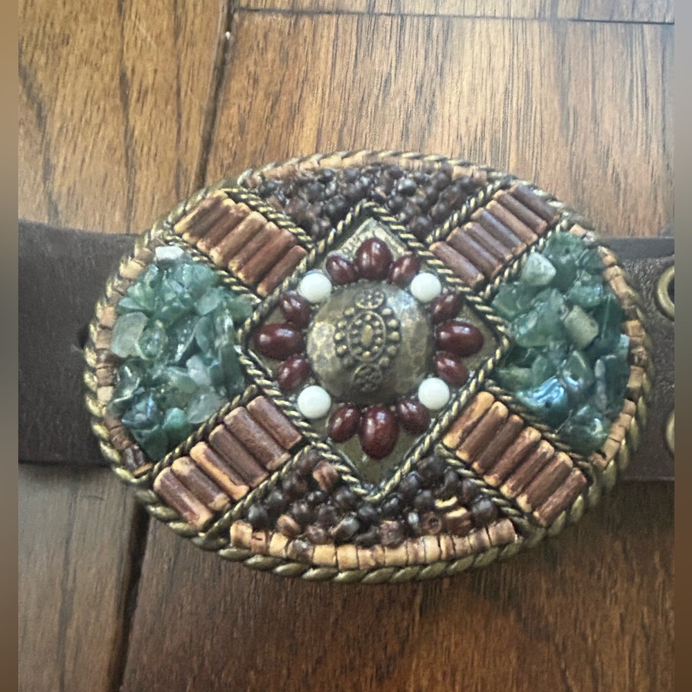 CAbi Brown Leather Belt with Embellished Buckle - Picture 3 of 6